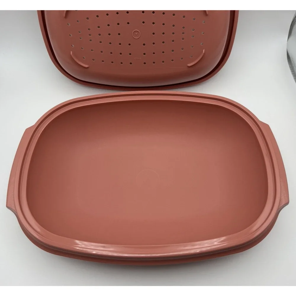 Tupperware Vintage Microwave Food Steamer 6 Cups Dusty Rose Pink 3 Piece 1273-5